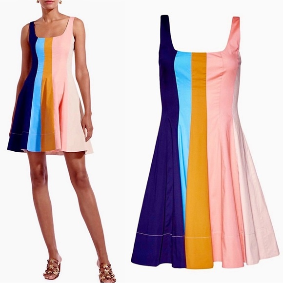 🌺🎉HP🎉🌺 NWT Staud Wells Mini Dress Land And Sea - Picture 8 of 16